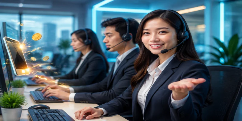 Đội ngũ hỗ trợ khách hàng chuyên nghiệp sẵn sàng giải đáp thắc mắc về giao dịch tài chính