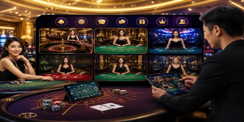 Giao diện sảnh cược trực tuyến casino u888 với các bàn chơi Baccarat chuyên nghiệp