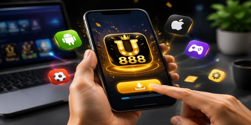 Giao diện trực quan khi người dùng thực hiện tải app U888 trên thiết bị di động.